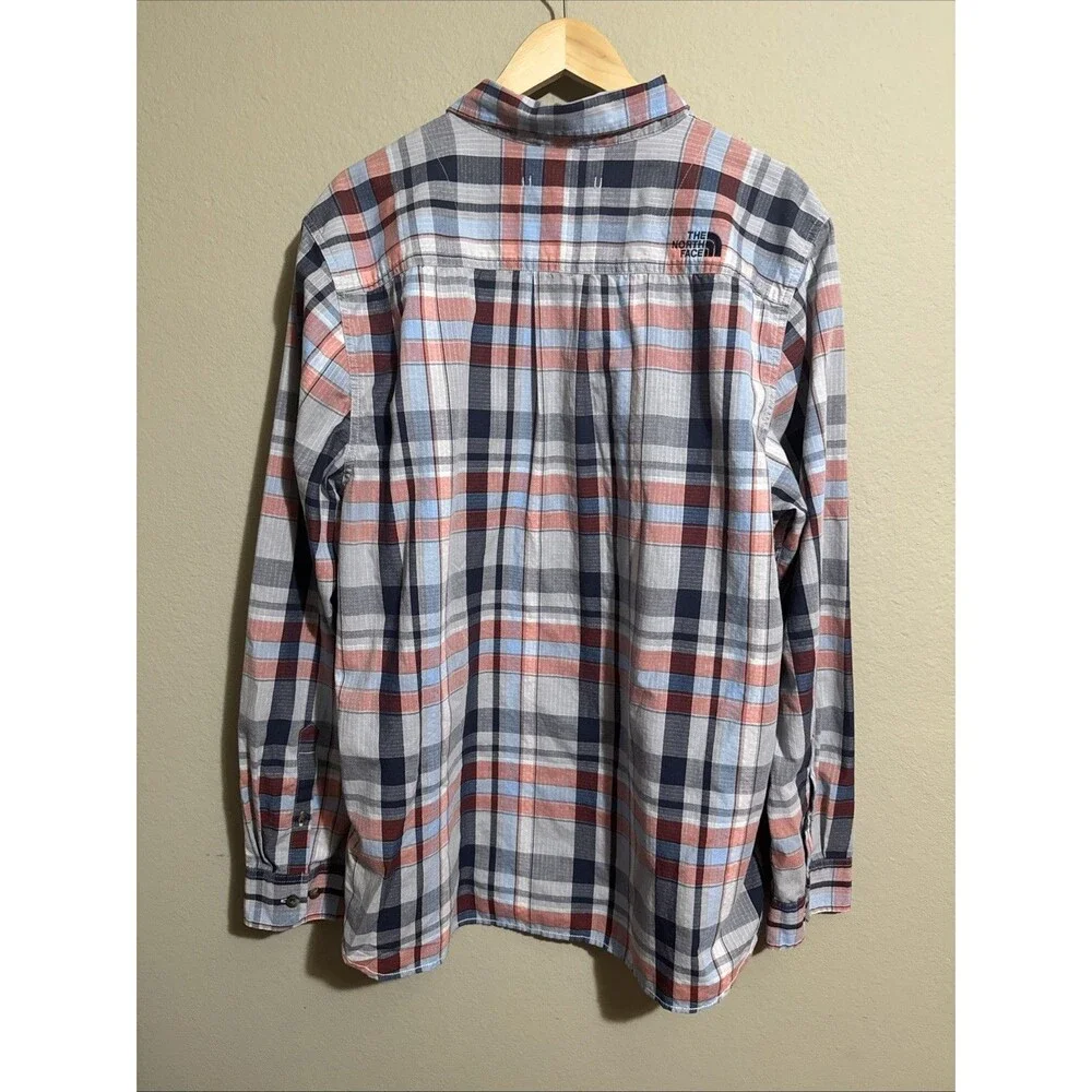 The North Face Plaid Button Down Mens XLarge Blue Red Grey Long Sleeve Shirt